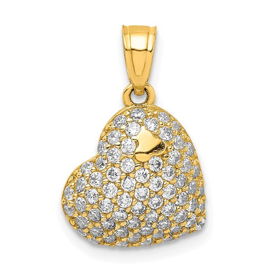 10kt Yellow Gold CZ Micro Pave Heart Pendant