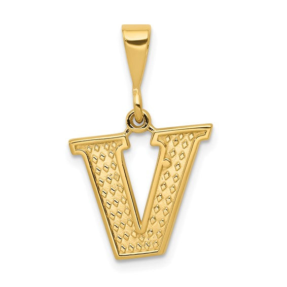 10KT Yellow Gold Initial V Pendant