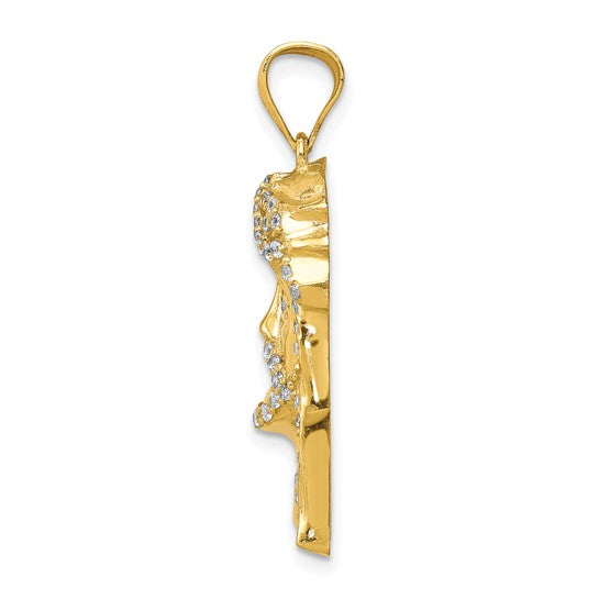 10KT Yellow Gold CZ Micropave Jesus Face Pendant