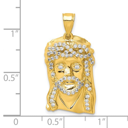 10KT Yellow Gold CZ Micropave Jesus Face Pendant