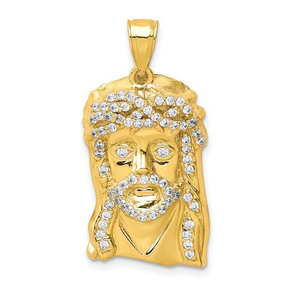 10KT Yellow Gold CZ Micropave Jesus Face Pendant