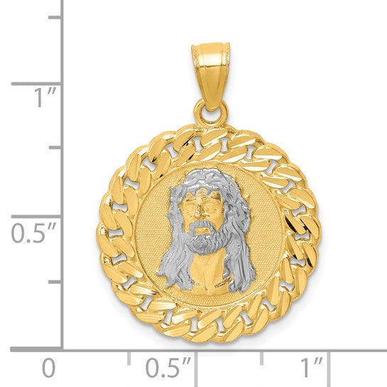 10kt Yellow Gold D/C w/Rhodium Jesus Face Pendant