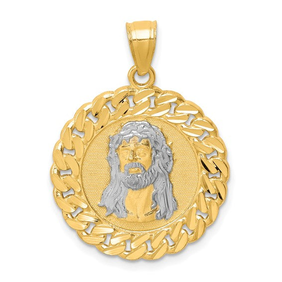 10kt Yellow Gold D/C w/Rhodium Jesus Face Pendant