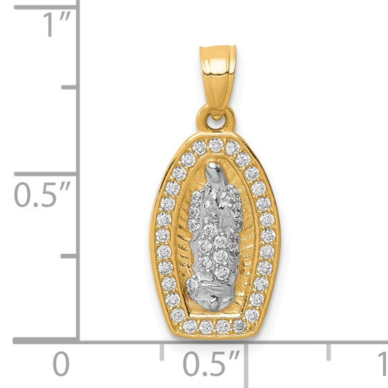 10kt Yellow Gold w/Rhodium CZ Pave Lady of Guadalupe Pendant