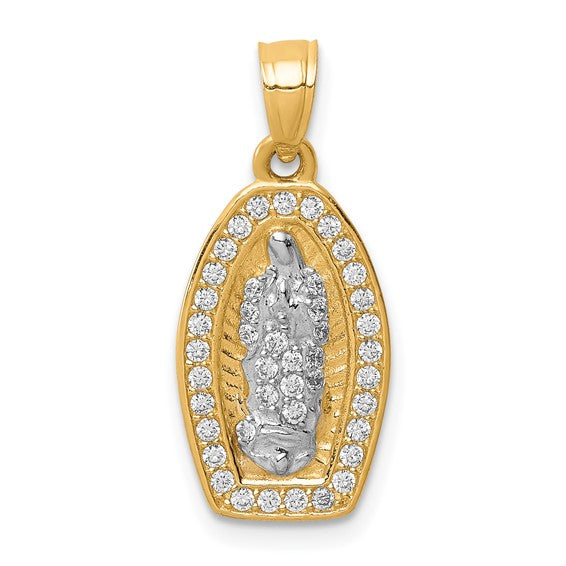 10kt Yellow Gold w/Rhodium CZ Pave Lady of Guadalupe Pendant