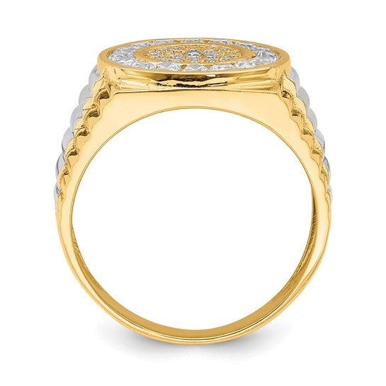 10KT Yellow Gold w/Rhodium CZ Mens Ring
