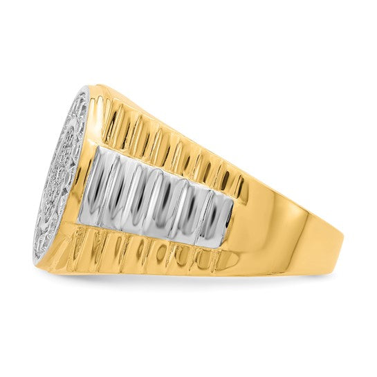 10KT Yellow Gold w/Rhodium CZ Mens Ring