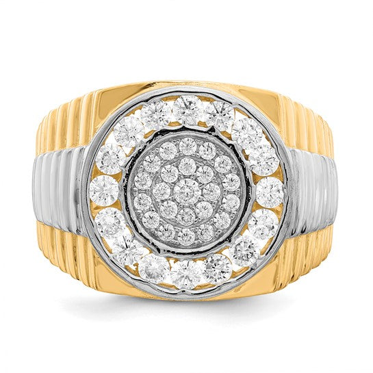10KT Yellow Gold w/Rhodium CZ Mens Ring