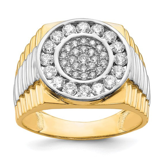 10KT Yellow Gold w/Rhodium CZ Mens Ring