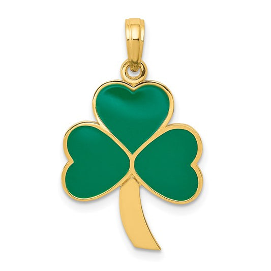 10kt Yellow Gold Green Enameled Shamrock Pendant
