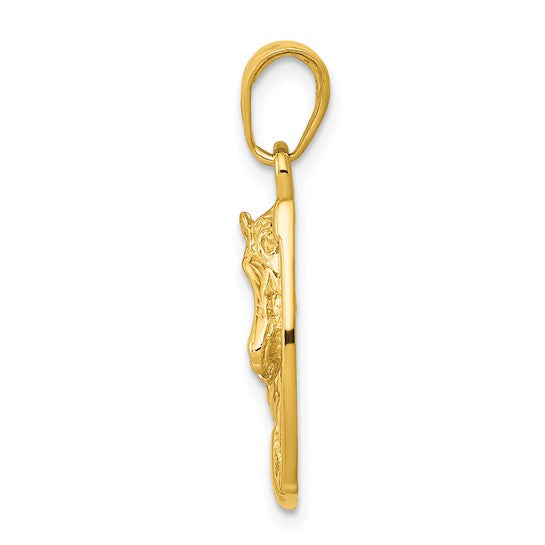 10kt Yellow Gold Solid Polished Horse Head in Horseshoe Pendant