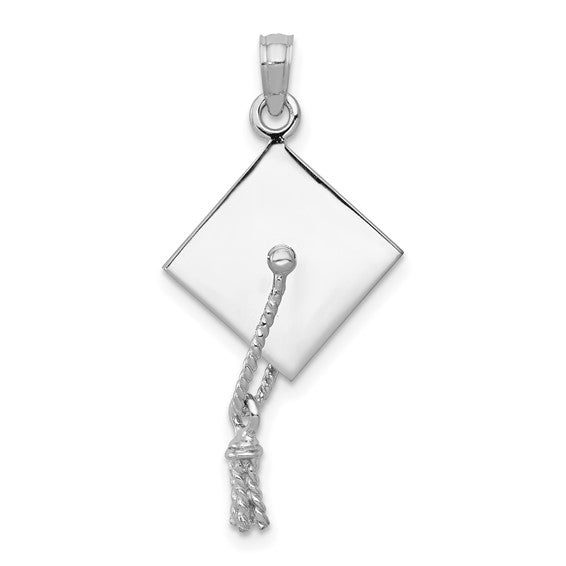10KT White Gold 3-D Graduation Cap w/ Moveable Tassle Charm