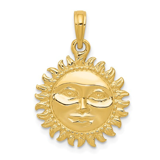 10kt Yellow Gold Solid Polished Reversible Sun Pendant