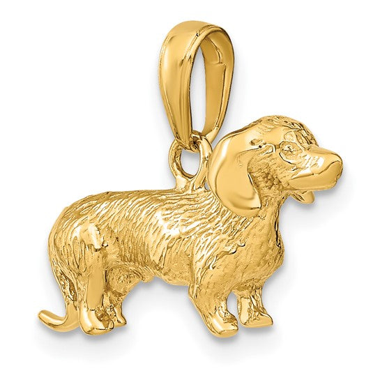 10kt Yellow Gold Solid Polished 3-Dimensional Wire Haired Dachshund Charm