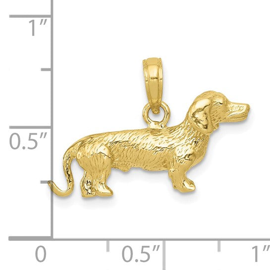 10kt Yellow Gold Solid Polished 3-Dimensional Wire Haired Dachshund Charm