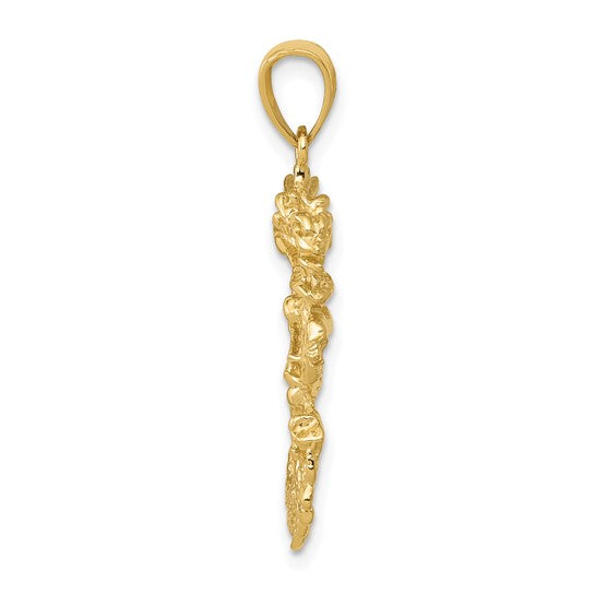 10kt Yellow Gold Solid 3-D Dragon Pendant