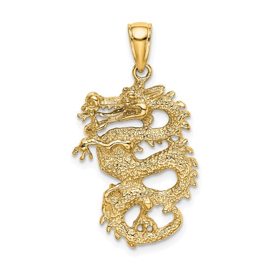 10kt Yellow Gold Solid 3-D Dragon Pendant