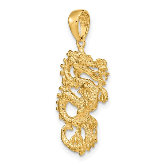 10kt Yellow Gold Solid 3-D Dragon Pendant