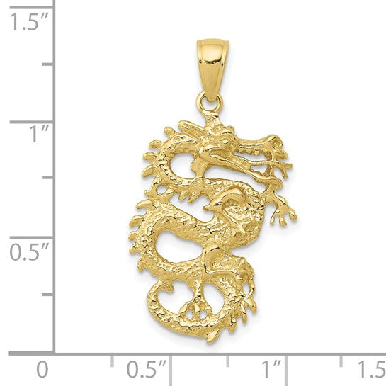 10kt Yellow Gold Solid 3-D Dragon Pendant