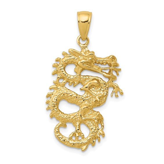 10kt Yellow Gold Solid 3-D Dragon Pendant