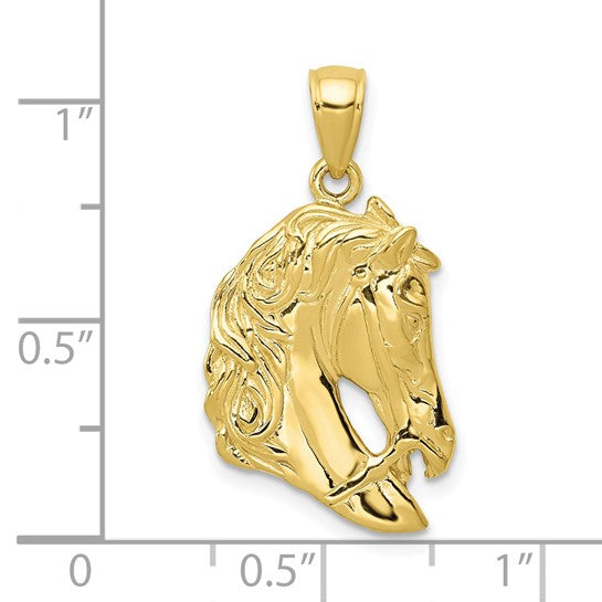 10kt Yellow Gold Solid Polished Open-Backed Horse Head Pendant