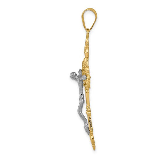 10kt Two-tone INRI Fleur De Lis Crucifix Pendant