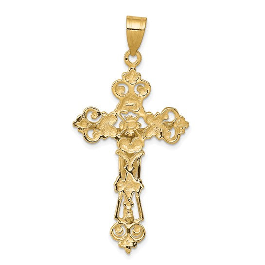 10kt Two-tone INRI Fleur De Lis Crucifix Pendant