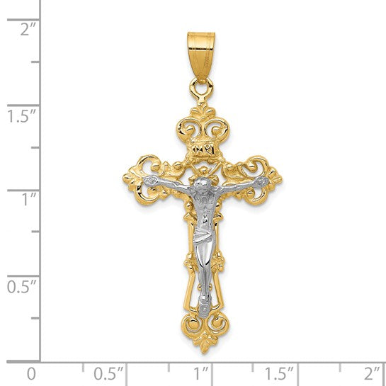 10kt Two-tone INRI Fleur De Lis Crucifix Pendant
