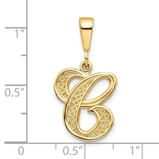10kt Yellow Gold Filigree Initial C Pendant