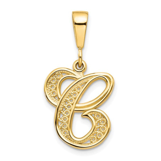 10kt Yellow Gold Filigree Initial C Pendant