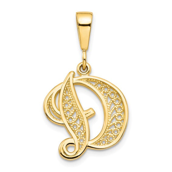 10kt Yellow Gold Filigree Initial D Pendant