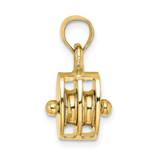 10KT Yellow Gold Polished 3-D Moveable Pulley Charm
