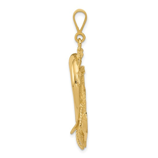 10kt Yellow Gold Solid Polished Anchor with Dolphin Pendant