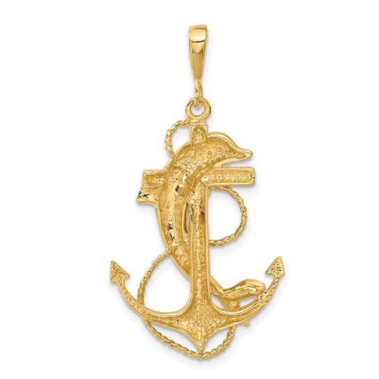 10kt Yellow Gold Solid Polished Anchor with Dolphin Pendant