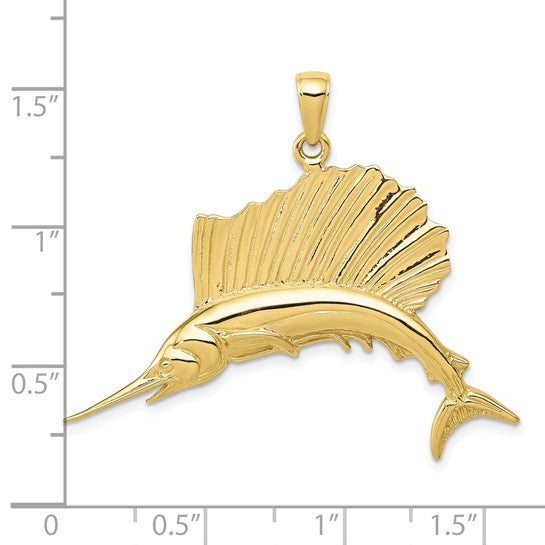 10kt Yellow Gold Polished Sailfish Pendant