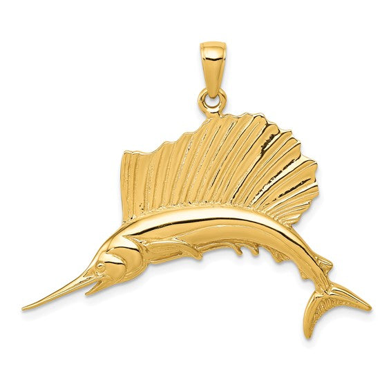 10kt Yellow Gold Polished Sailfish Pendant