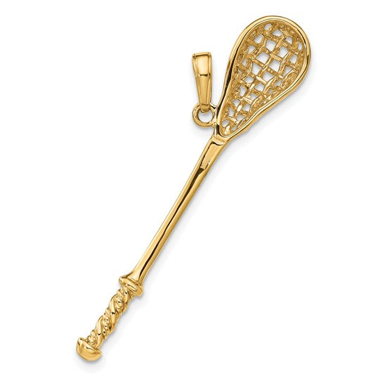10KT Yellow Gold Solid Polished 3-D Lacrosse Stick Pendant