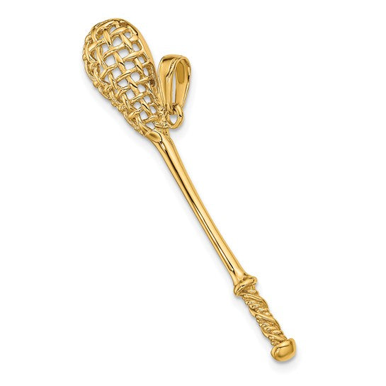 10KT Yellow Gold Solid Polished 3-D Lacrosse Stick Pendant