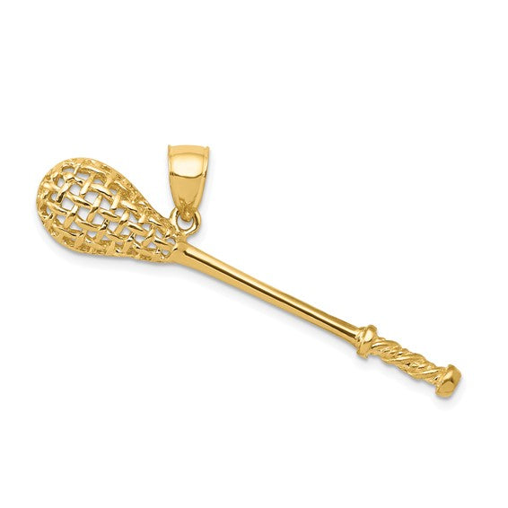 10KT Yellow Gold Solid Polished 3-D Lacrosse Stick Pendant