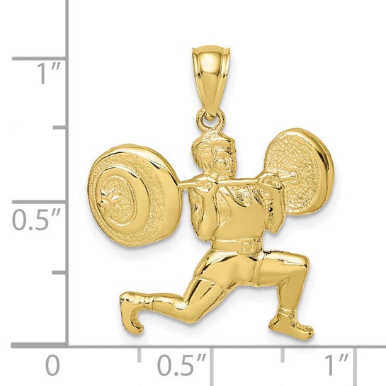 10kt Yellow Gold Solid Polished Weightlifter Charm