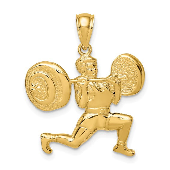 10kt Yellow Gold Solid Polished Weightlifter Charm