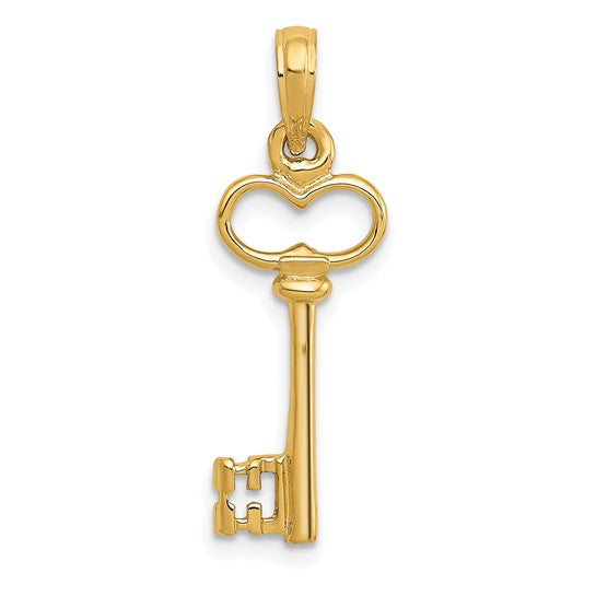 10KT Yellow Gold Polished 3-D Key Charm