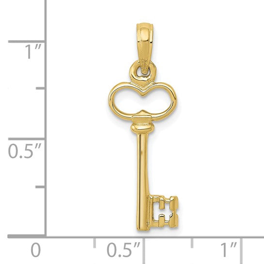 10KT Yellow Gold Polished 3-D Key Charm