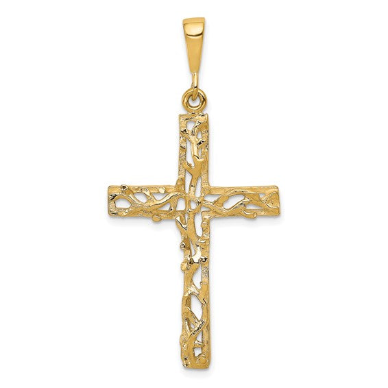 10kt Yellow Gold Satin Polished Antiqued Cross Pendant