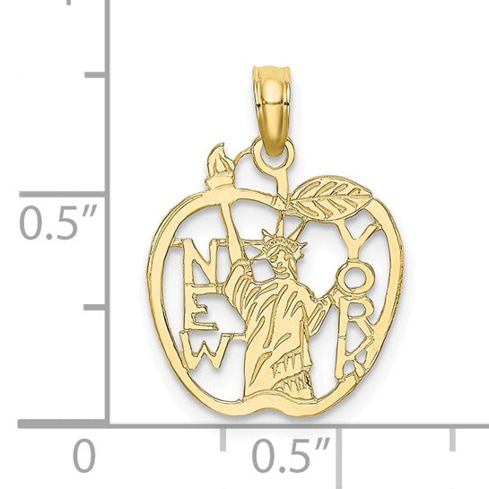 10kt Yellow Gold  Cut-out NEW YORK w/Statue of Liberty in Apple Charm