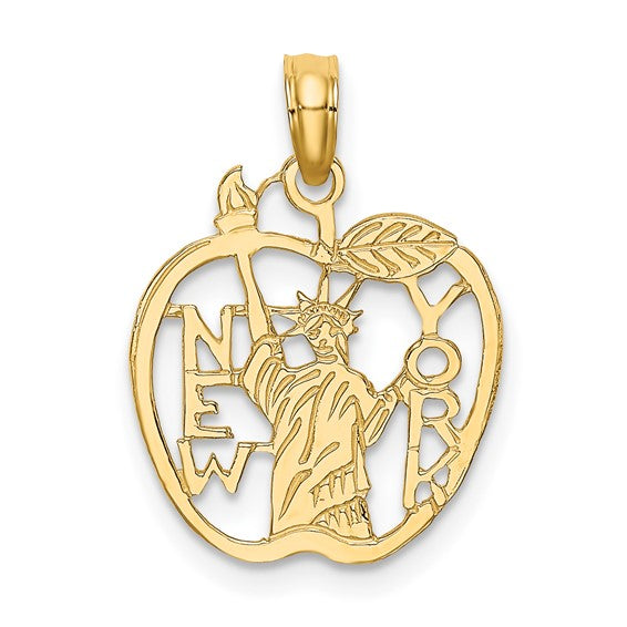 10kt Yellow Gold  Cut-out NEW YORK w/Statue of Liberty in Apple Charm