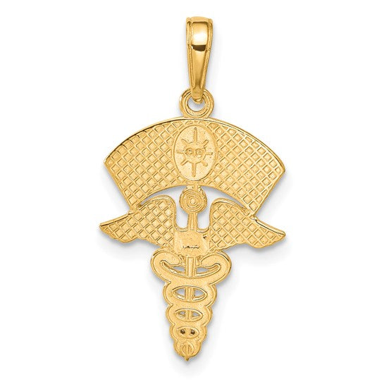 10kt Yellow Gold Caduceus w/Nurses Cap Pendant