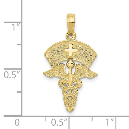 10kt Yellow Gold Caduceus w/Nurses Cap Pendant