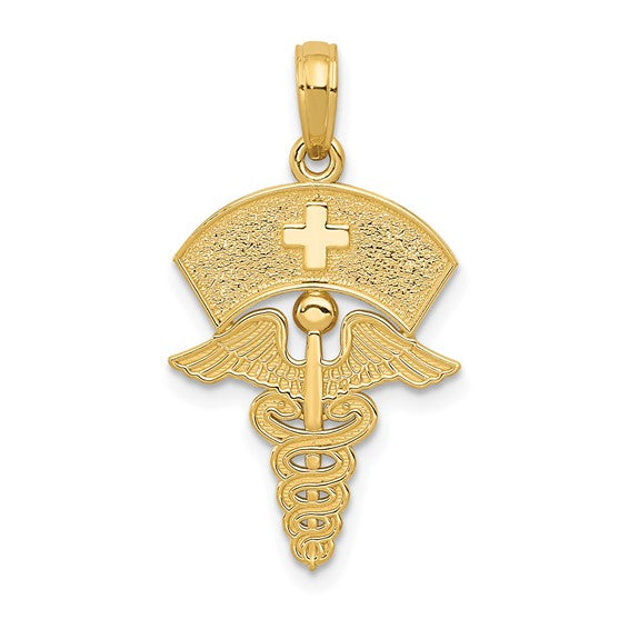10kt Yellow Gold Caduceus w/Nurses Cap Pendant
