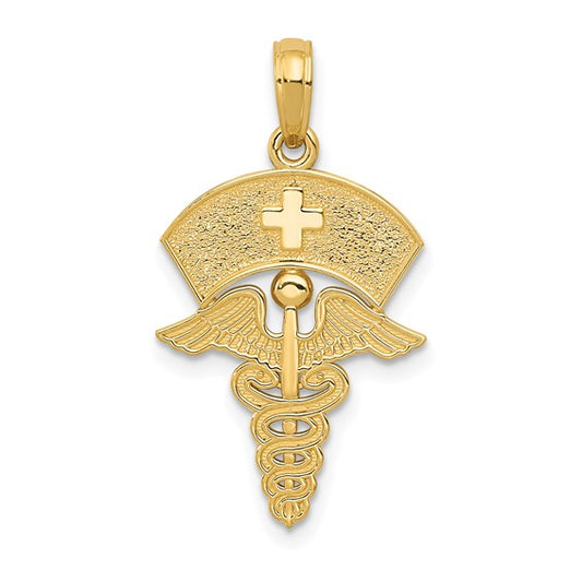 10kt Yellow Gold Caduceus w/Nurses Cap Pendant